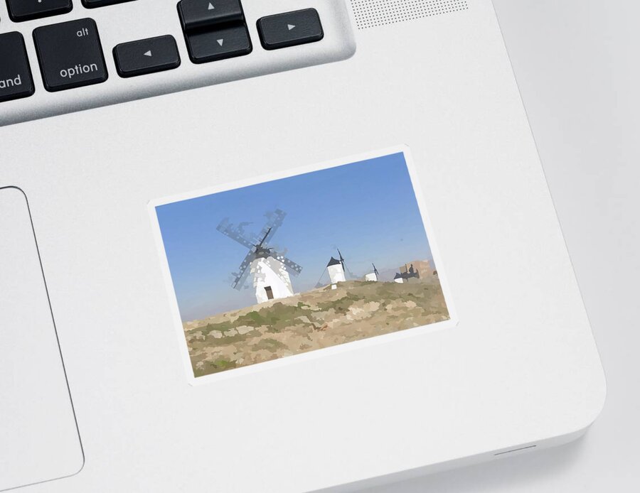 Richard Reeve Sticker featuring the digital art Quixote Giants by Richard Reeve