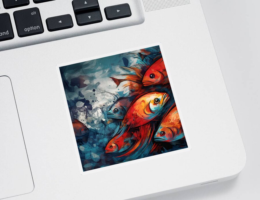 Radiant Red Fish Sticker featuring the digital art Radiant Red Fish by Caito Junqueira
