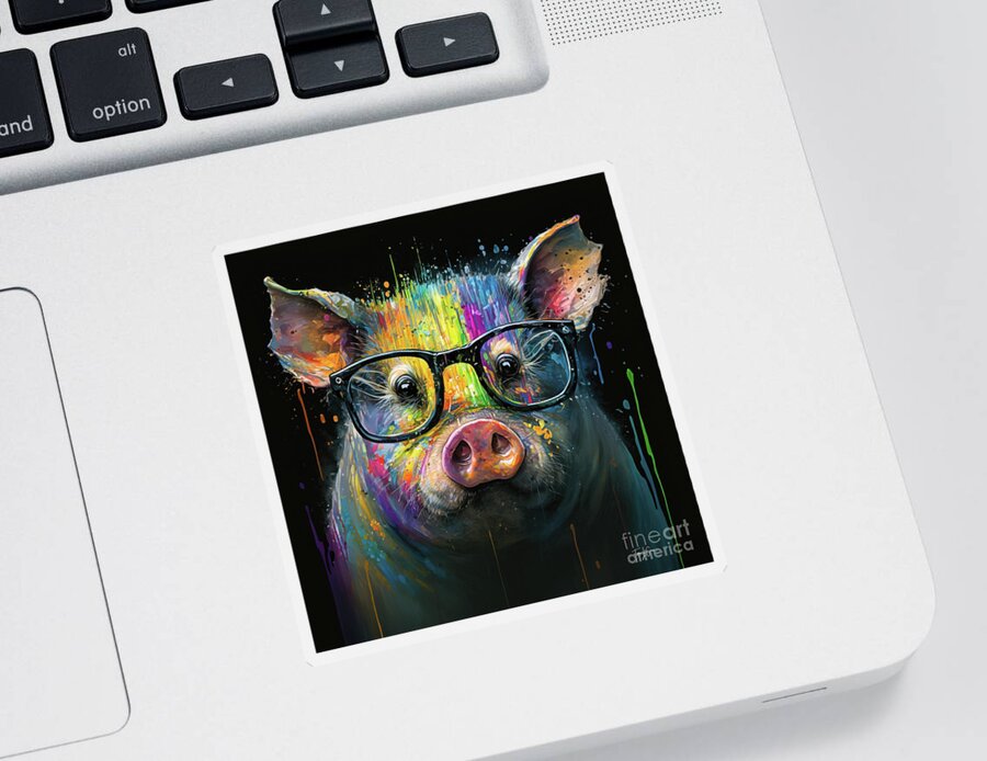 Pig Sticker featuring the painting Rainbow Pig by Tina LeCour