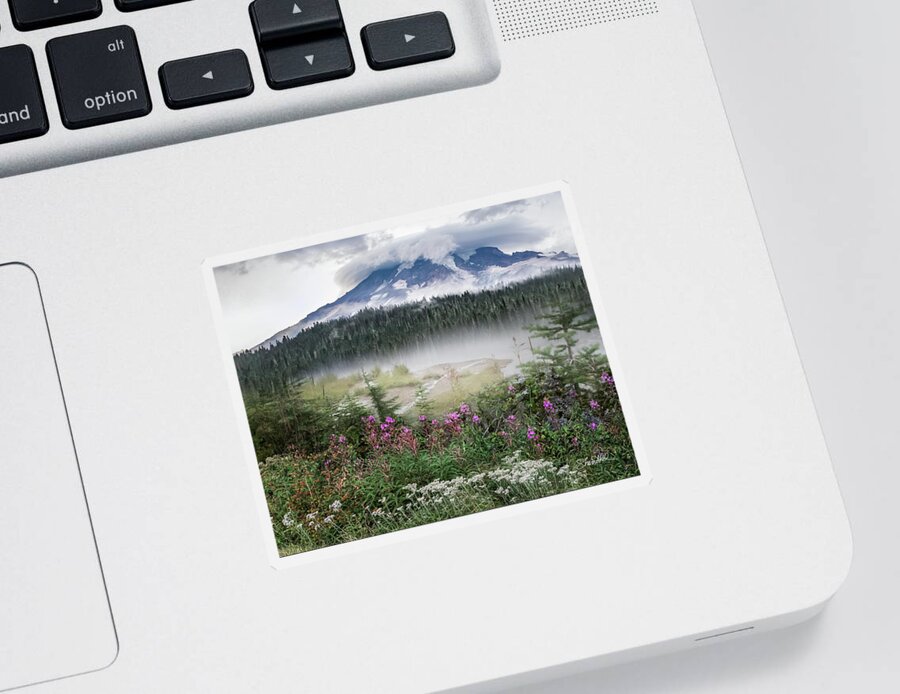 Mountain Sticker featuring the photograph Rainy Day at Mt. Rainier by Shara Abel
