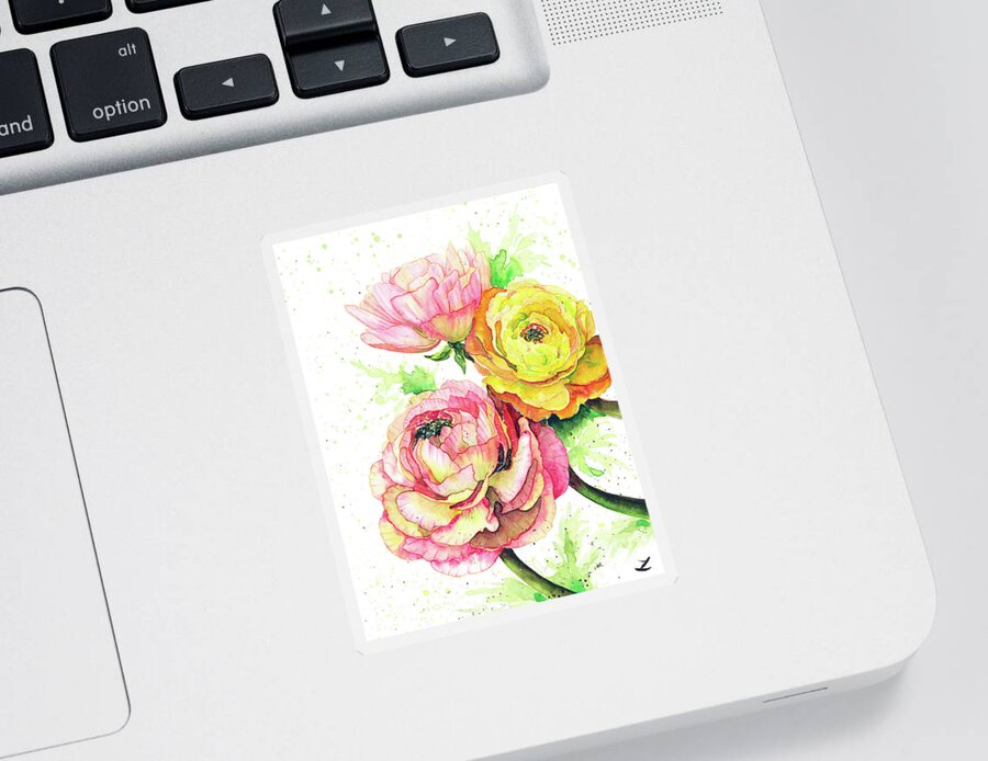 Ranunculus Sticker featuring the painting Ranunculus Flowers by Zaira Dzhaubaeva