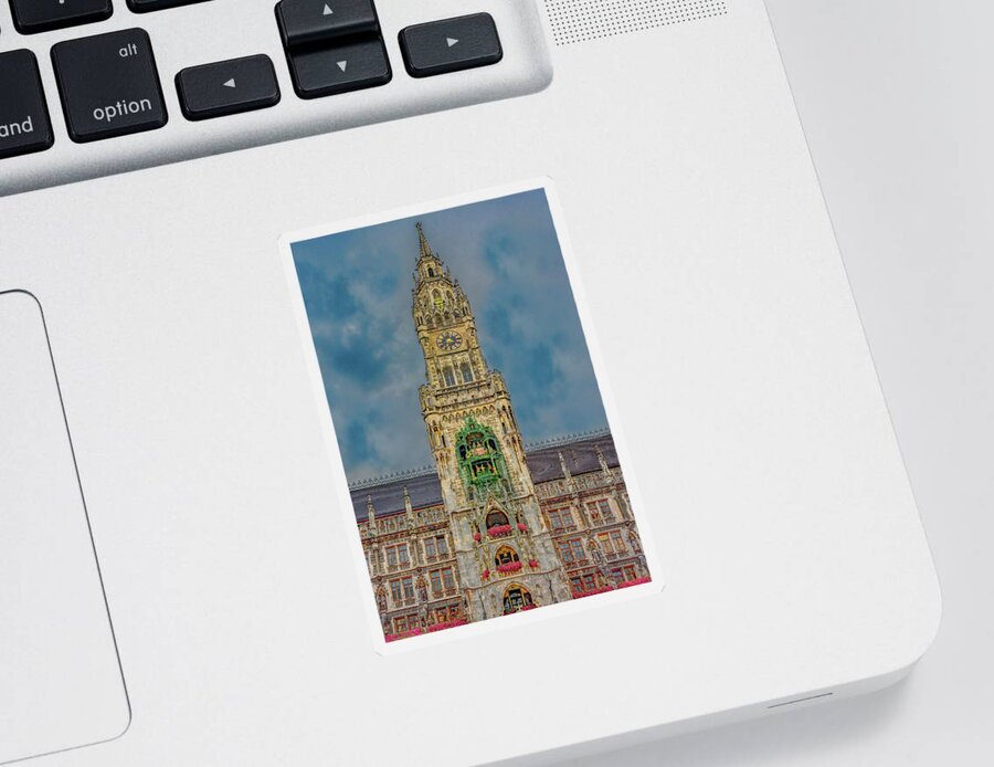 Munich Sticker featuring the photograph Rathaus-Glockenspiel of Munich by Marcy Wielfaert