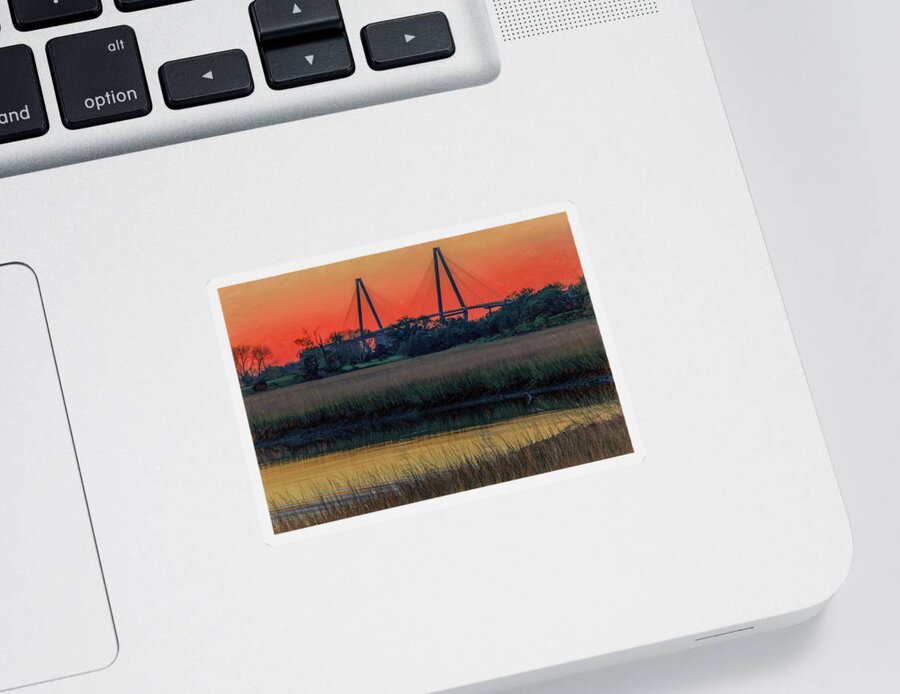 Charleston Sticker featuring the photograph Ravenel Bridge Sunset by Marcy Wielfaert
