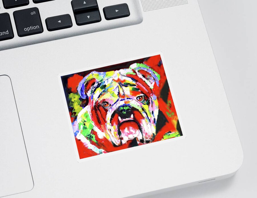 Bulldog Sticker featuring the painting Red and Black Bulldog by Karl Wagner