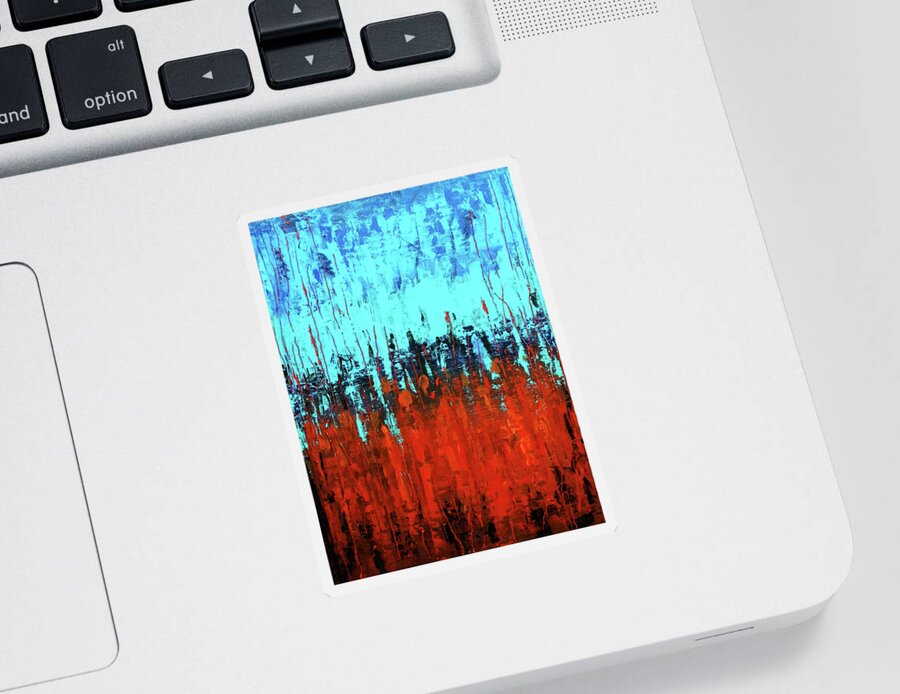 Abstract Sticker featuring the painting Red and Turquoise abstract by Asha Sudhaker Shenoy