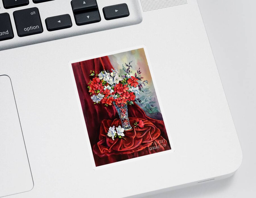 Still Life Sticker featuring the painting Red and White Azaleas by Maria Rabinky