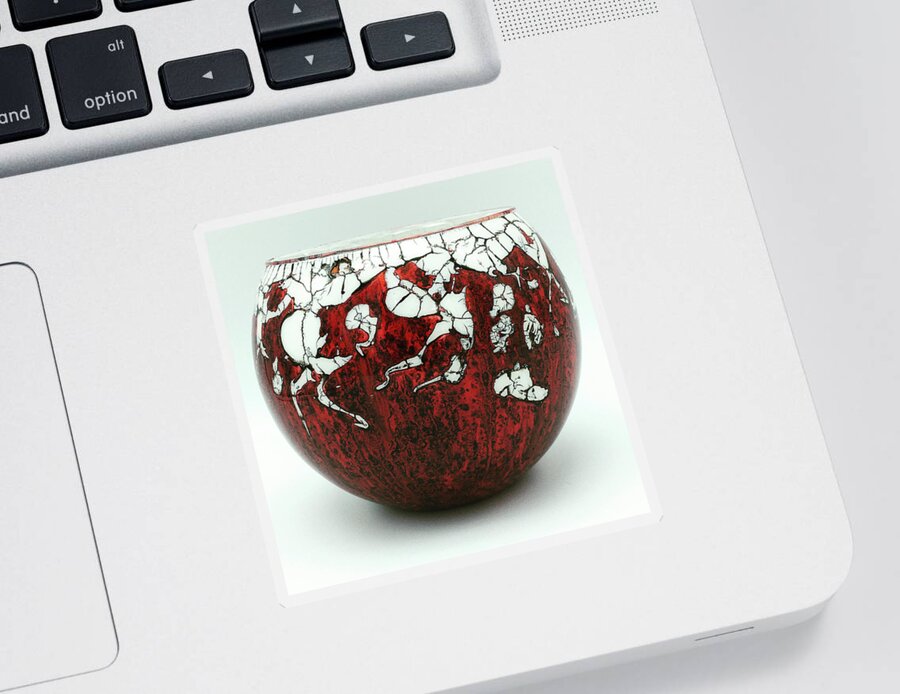 Red Sticker featuring the mixed media Red and White Glass Bowl by Christopher Schranck