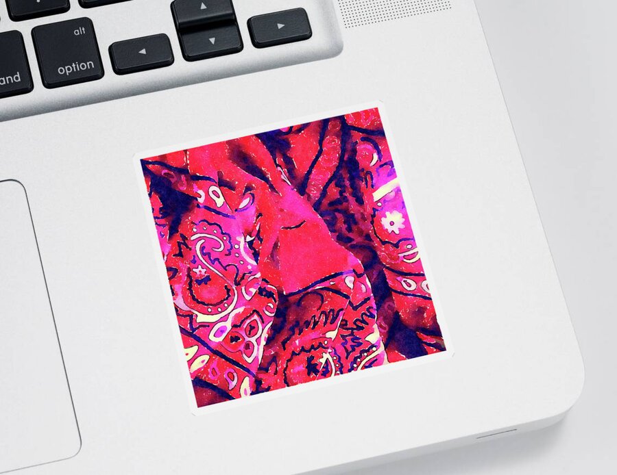 Red Sticker featuring the digital art Red Bandana Abstract Watercolor Painting by Shelli Fitzpatrick