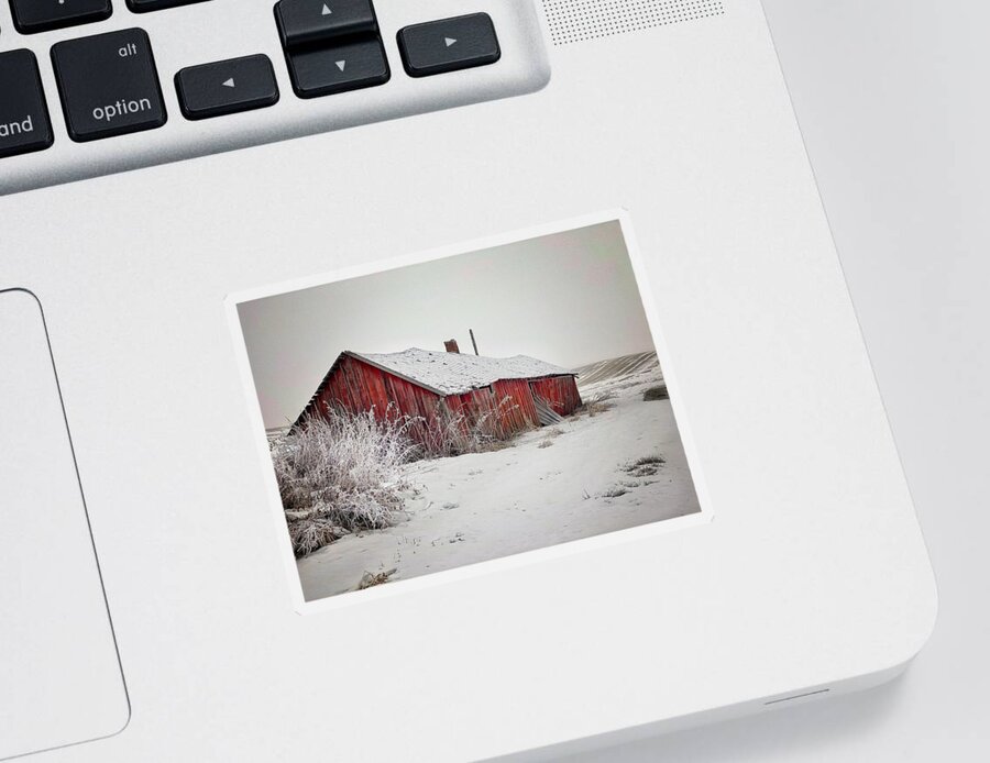 Abandoned Sticker featuring the photograph Red Barn in the Snow by Jerry Abbott