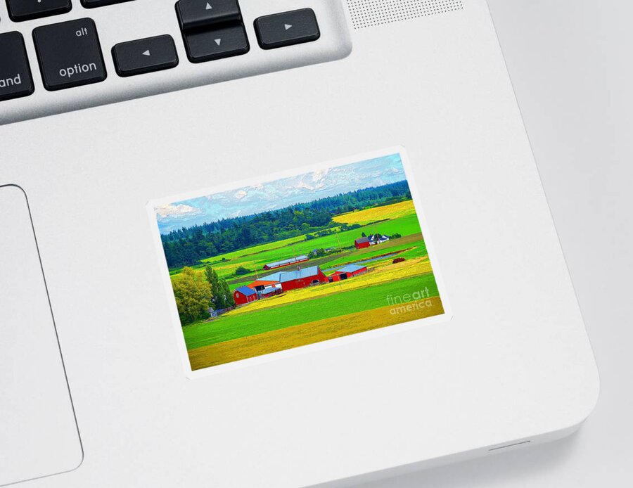 Red Barn Sticker featuring the photograph Red Barns in Coupeville by Sea Change Vibes