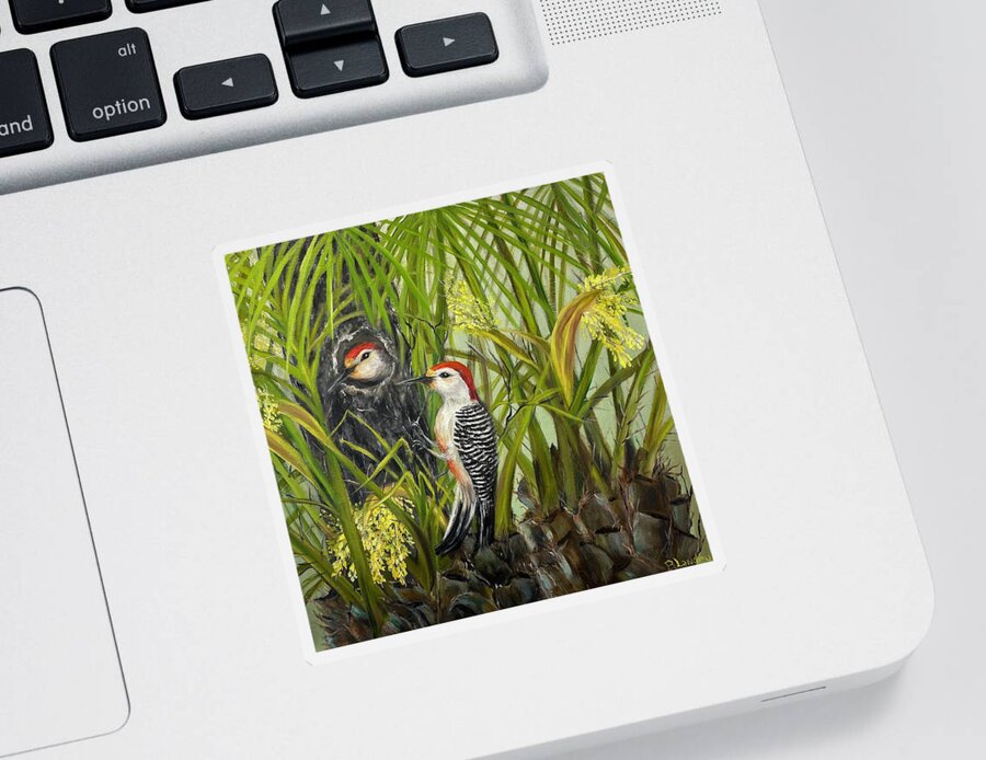 Birds Sticker featuring the painting Red Bellied Woodpeckers by Barbara Landry