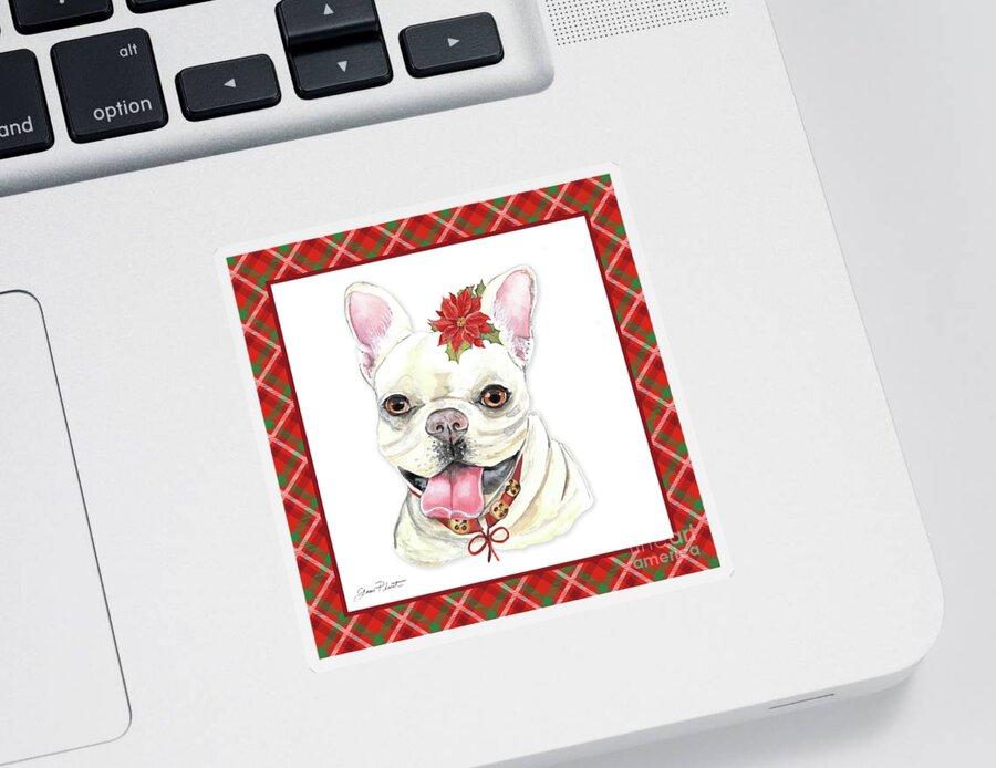 Dog Sticker featuring the painting Red Christmas Plaid with Dog G by Jean Plout