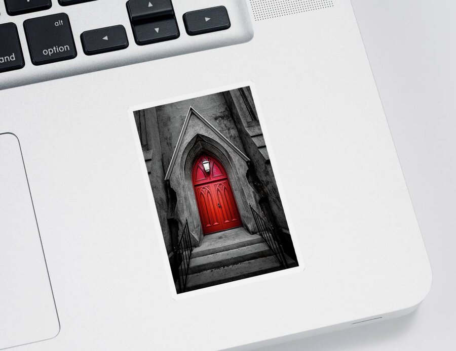 Savannah Sticker featuring the photograph Red Church Door by Kenny Thomas