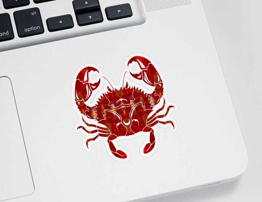 1x1 Sticker featuring the digital art Red Crab Fantasy Designs Abstract Holiday Art by Omaste Witkowsk by Omaste Witkowski