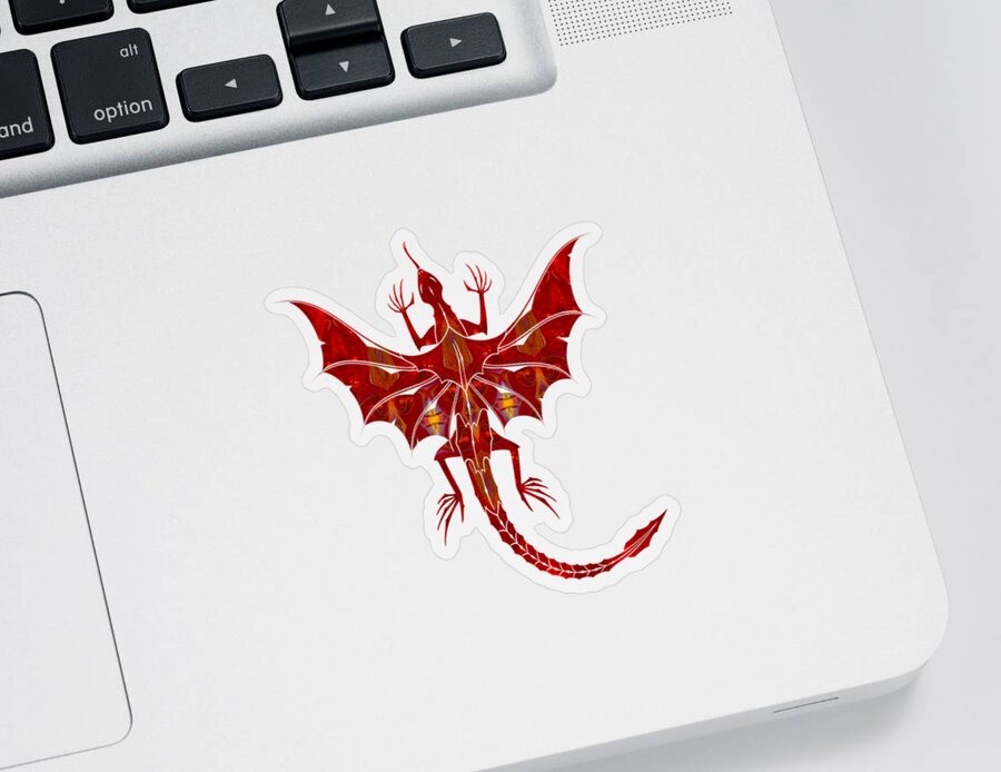 1x1 Sticker featuring the digital art Red Dragon Fantasy Designs Abstract Holiday Art by Omaste Witkow by Omaste Witkowski