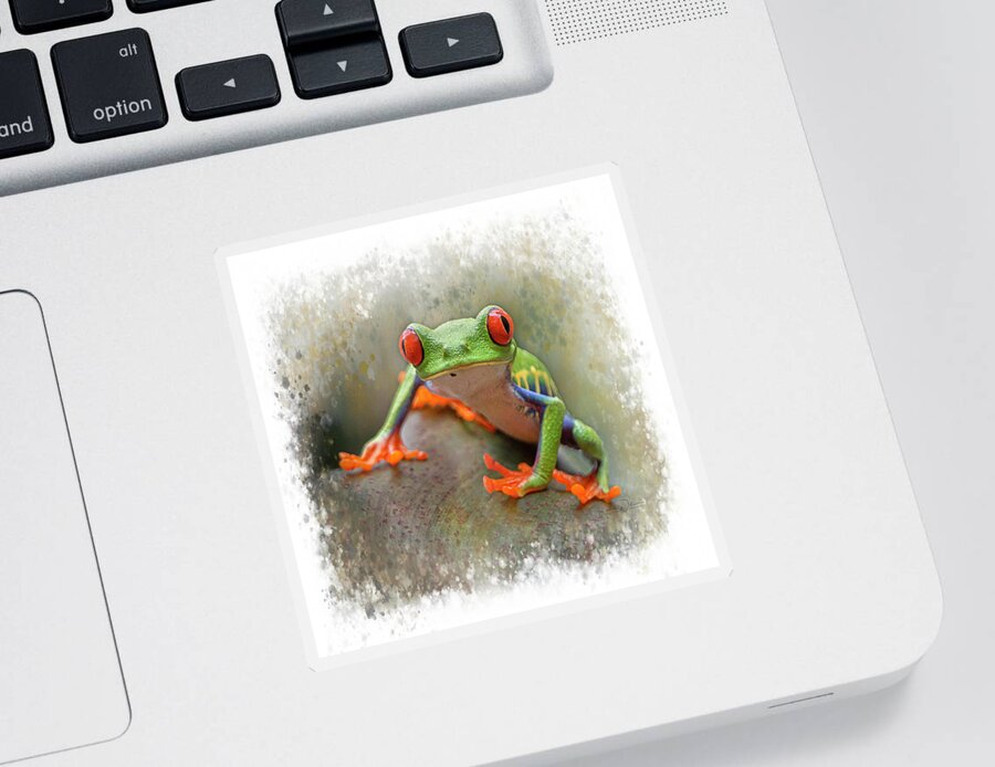 Eye Sticker featuring the photograph Red-Eyed Tree Frog Stylized Square Format by Teresa Wilson