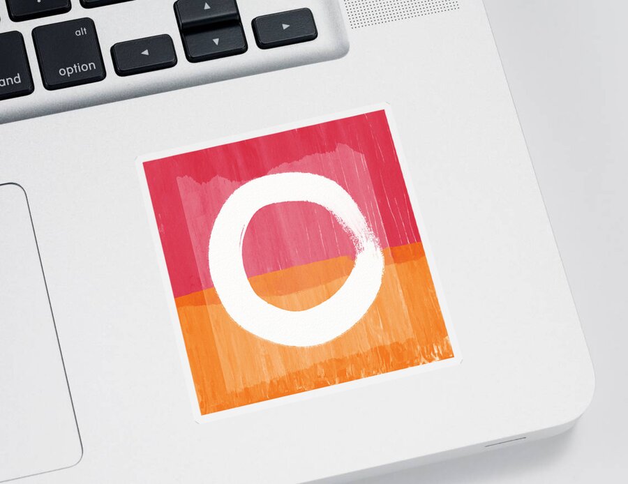 Enso Sticker featuring the mixed media Red Orange Enso- Art by Linda Woods by Linda Woods