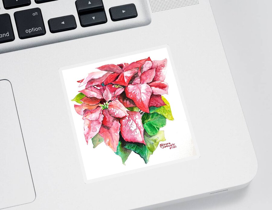 Poinsettia Sticker featuring the painting Red Poinsettia by Merana Cadorette