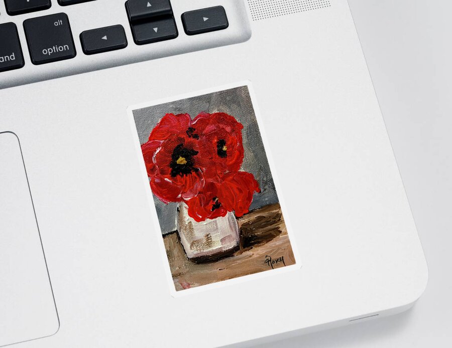 Poppies Sticker featuring the painting Red Poppies in a White Vase by Roxy Rich