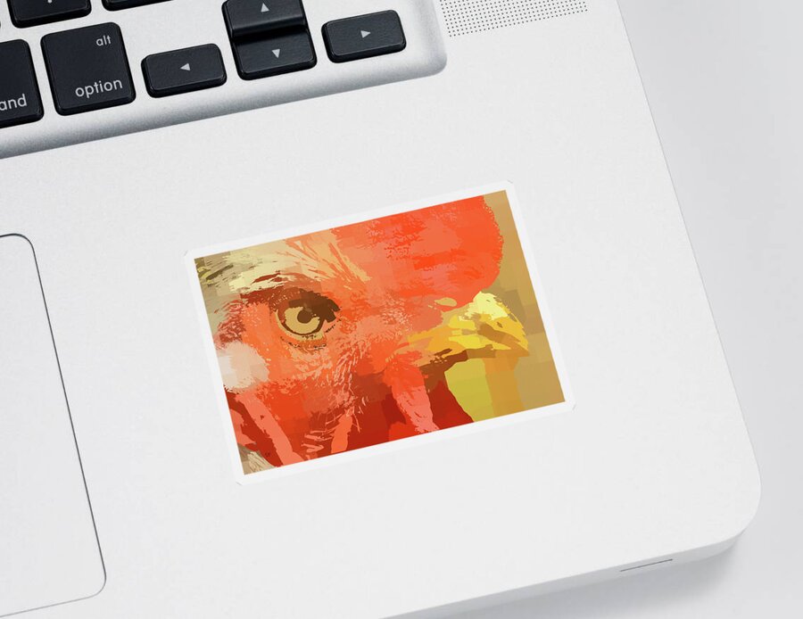 Red Sticker featuring the digital art Red Rooster in Abstract by Shelli Fitzpatrick