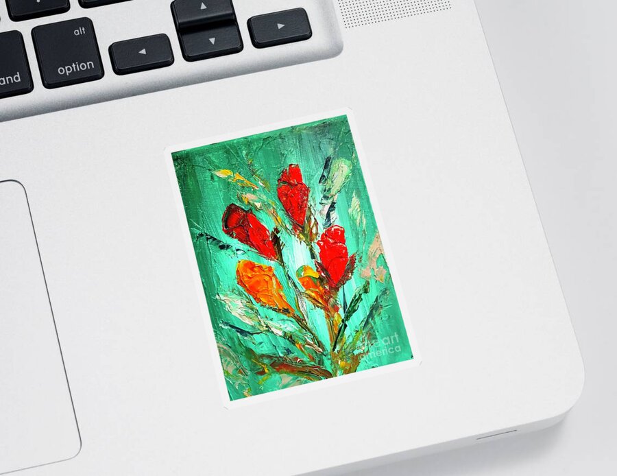 Red Rosebud Original Oil Painting Sticker featuring the painting Red Rosebud Alla Prima Oil Painting by Catherine Ludwig Donleycott