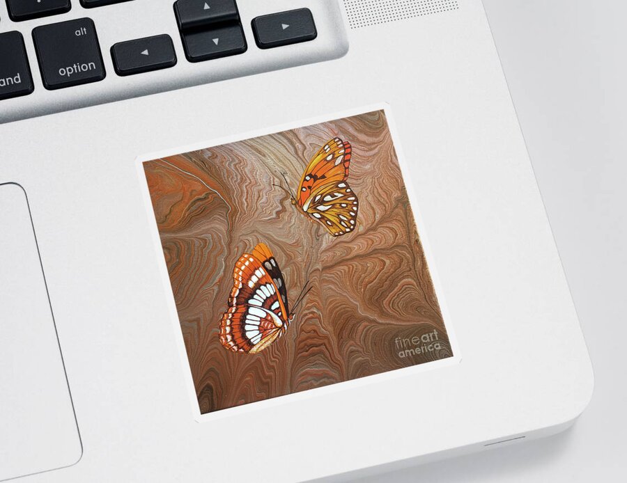 California Butterflies Sticker featuring the painting Red Sandstone and CA Butterflies by Lucy Arnold