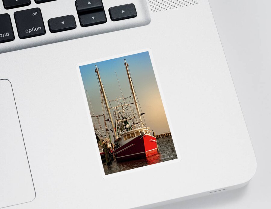 Boat Sticker featuring the photograph Red Shrimp Boat by Christopher Holmes