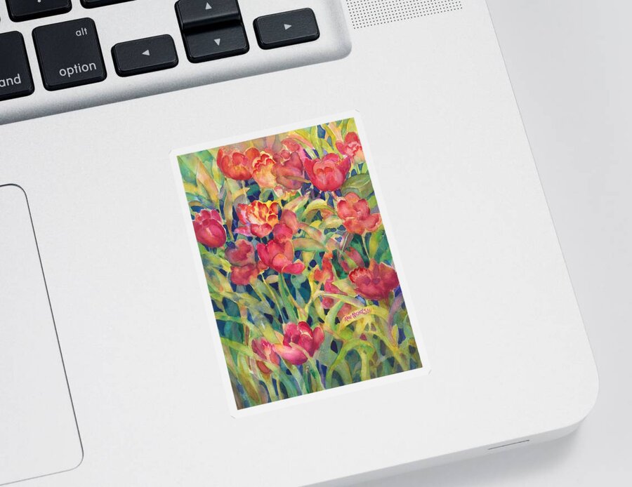 Red Tulips Sticker featuring the painting Red Tulips by Ann Nicholson