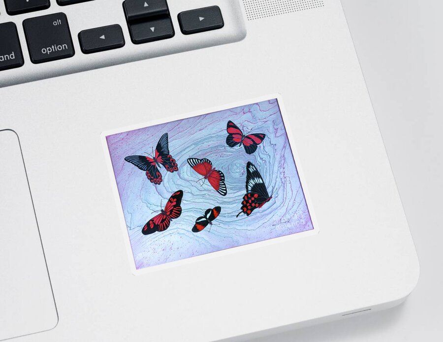 Butterflies Sticker featuring the painting Red Wings by Lucy Arnold