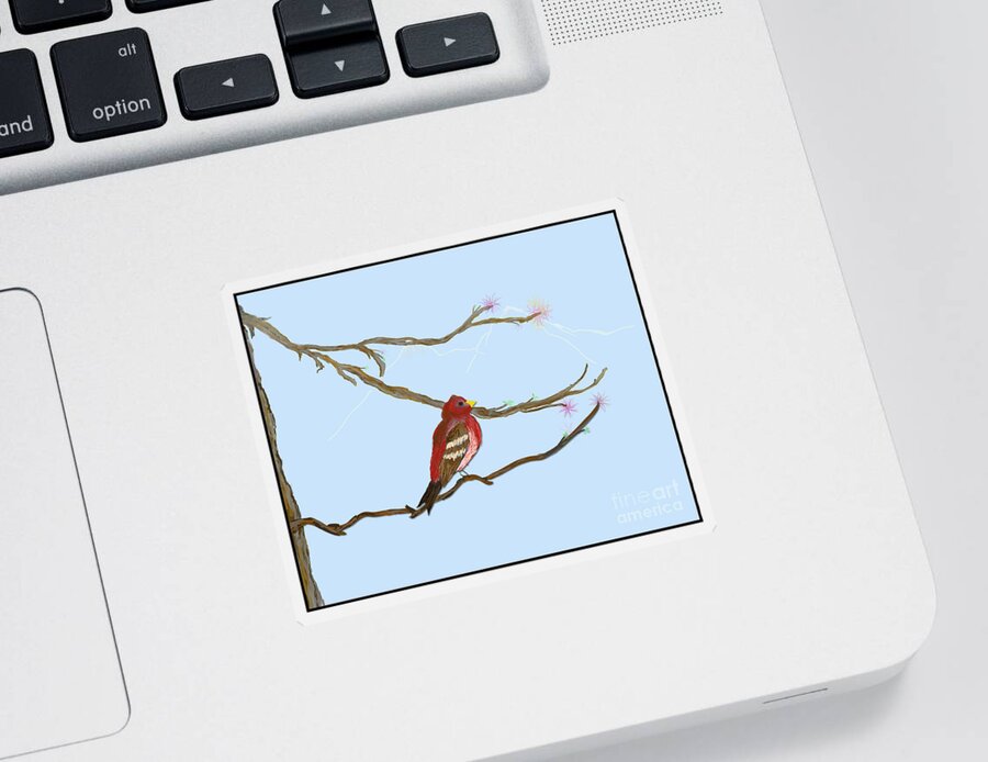Redbird Sticker featuring the digital art Redbird on Limb by Kae Cheatham