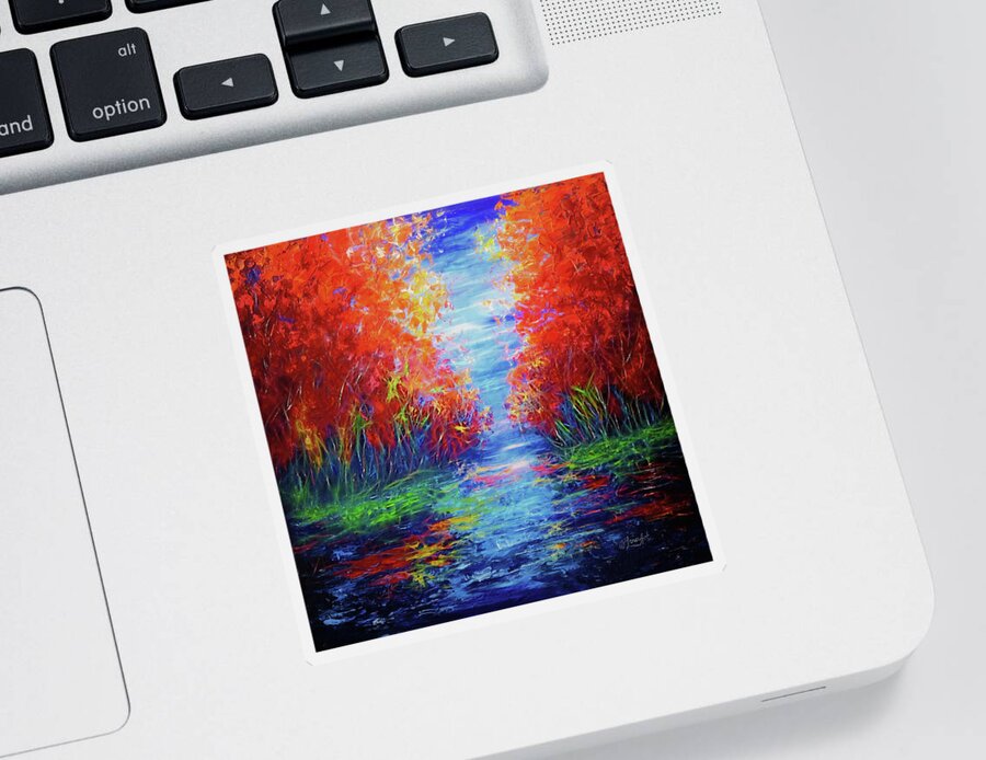  Abstract Sticker featuring the painting Reflection of Red Trees by OLena Art