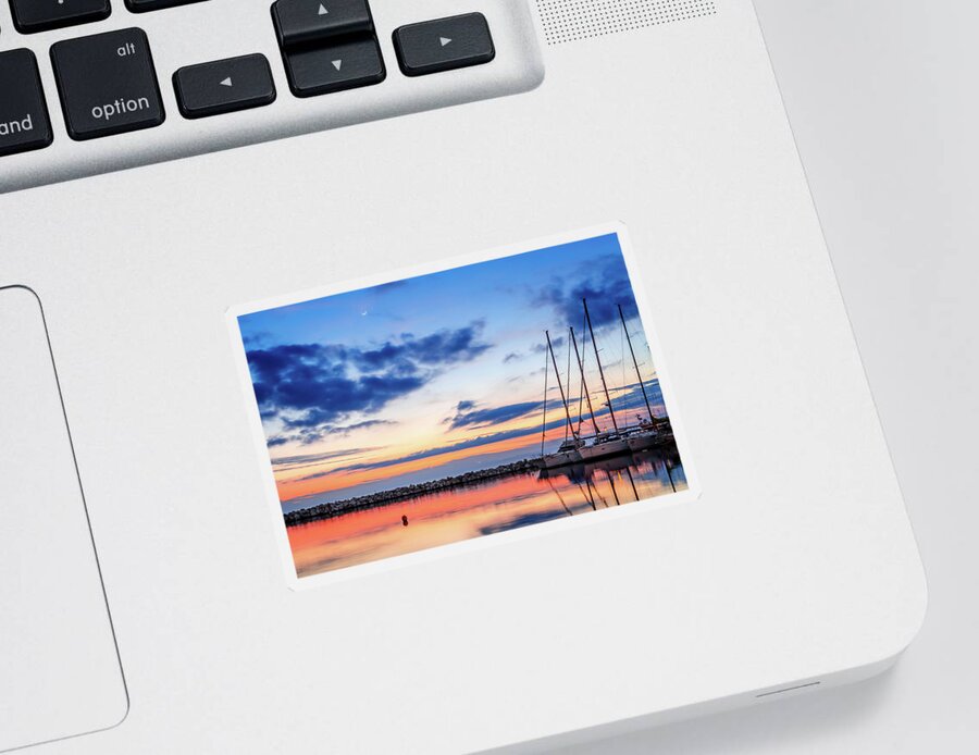 Sailboat Sticker featuring the photograph Reflection of sailboats at sunset in Kalamaria by Alexios Ntounas