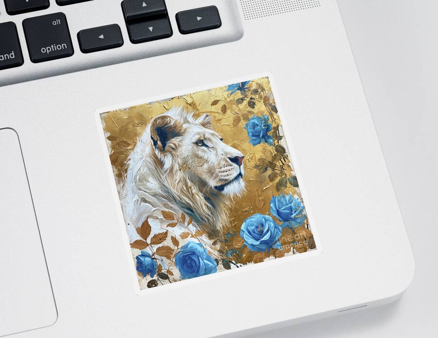 Lion Sticker featuring the painting Regal White Lion by Tina LeCour