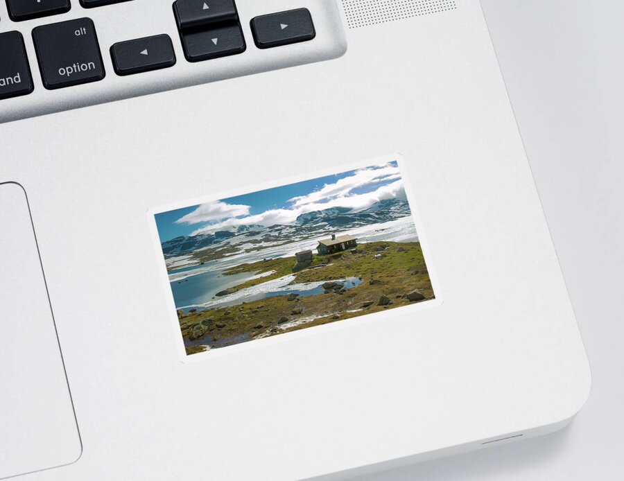 Blue Sky Sticker featuring the photograph Remote Cabin in Norway by Matthew DeGrushe