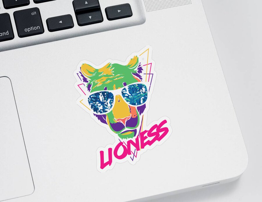 Lion Sticker featuring the digital art Retro Lioness in Cool Sunglasses by Jacob Zelazny