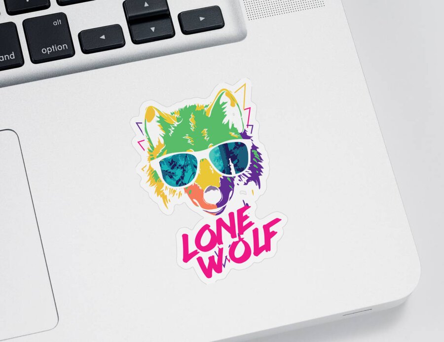 Colorful Sticker featuring the digital art Retro Lone Wolf in Cool Sunglasses by Jacob Zelazny