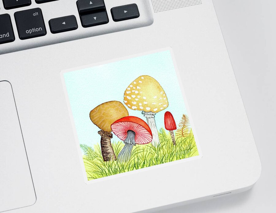 Retro Mushrooms Sticker featuring the painting Retro Mushrooms 1 by Donna Mibus