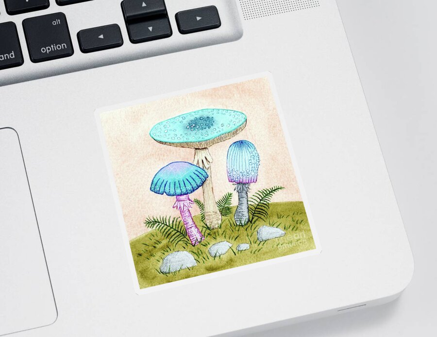 Retro Mushrooms Sticker featuring the painting Retro Mushrooms 2 by Donna Mibus