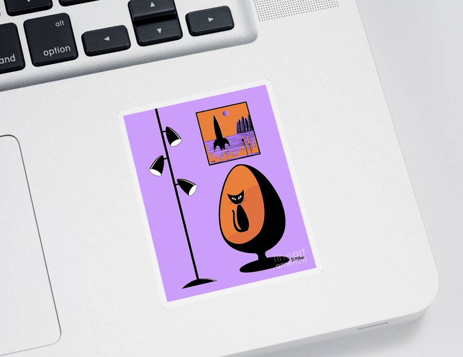 Mid Century Modern Sticker featuring the digital art Orange and Purple Space Aliens by Donna Mibus