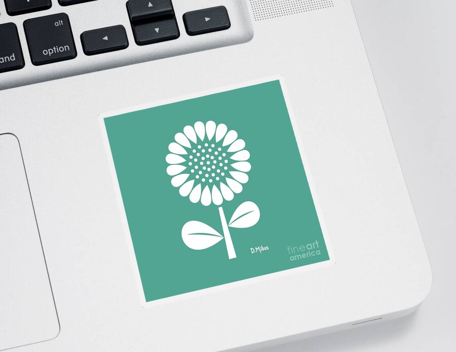 Mid Century Flower Sticker featuring the digital art Retro Single Flower Teal by Donna Mibus