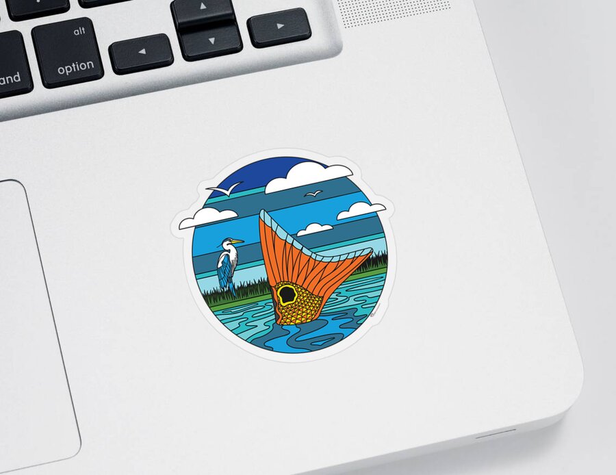 Redfish Sticker featuring the digital art Retro Tailer by Kevin Putman