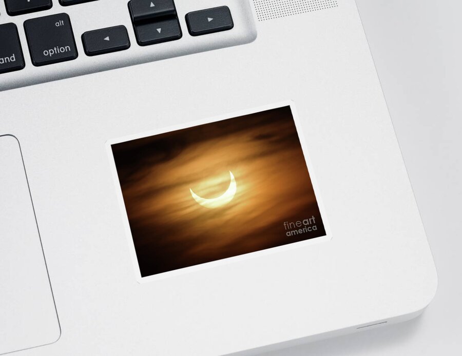 Eclipse Sticker featuring the photograph Ring of Fire Partial Solar Eclipse at Sunrise by Paula Guttilla