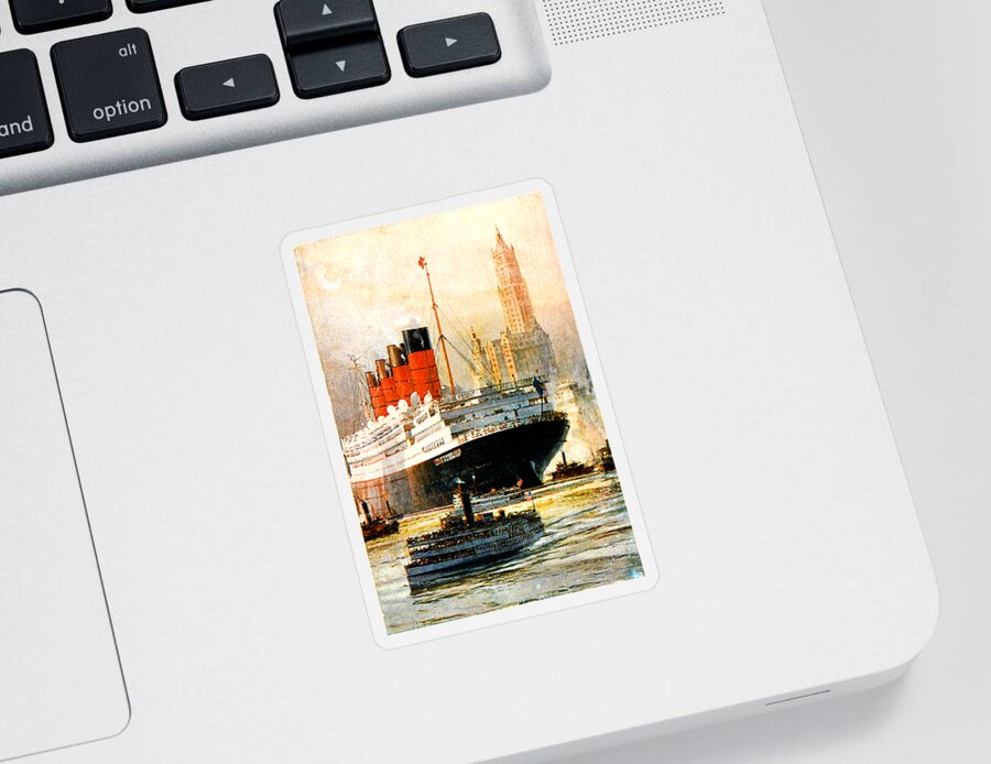 Aquitania Sticker featuring the painting RMS Aquitania Cruise Ship Poster 1914 by Unknown