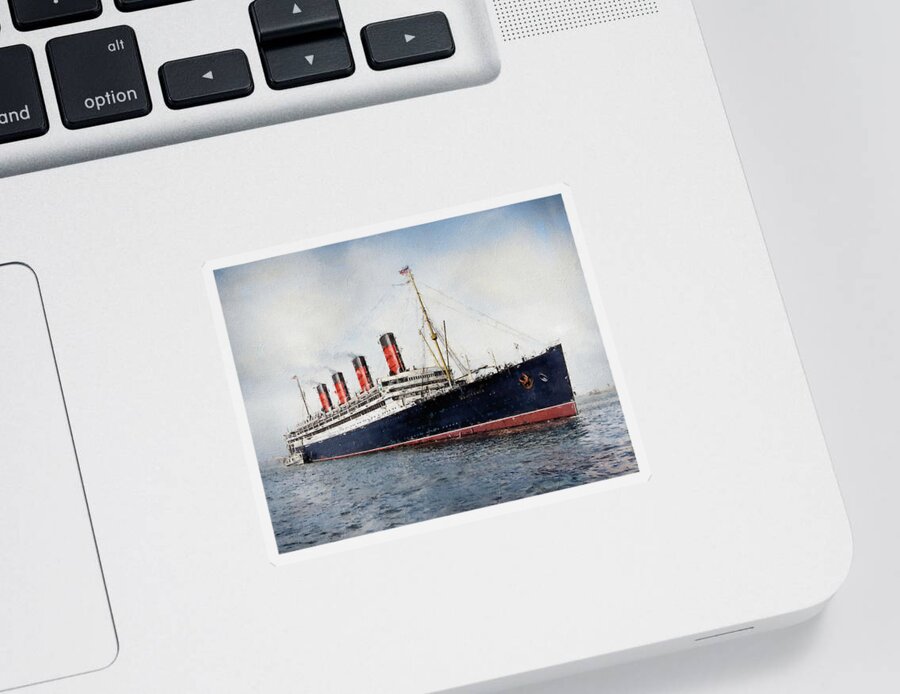 Steamer Sticker featuring the digital art R.M.S. Aquitania - The Ship Beautiful by Geir Rosset