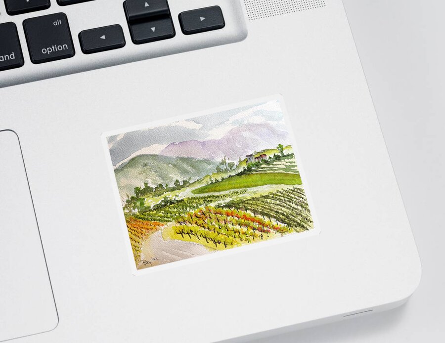 Vineyard Sticker featuring the painting Road down from the Villa at GBV by Roxy Rich