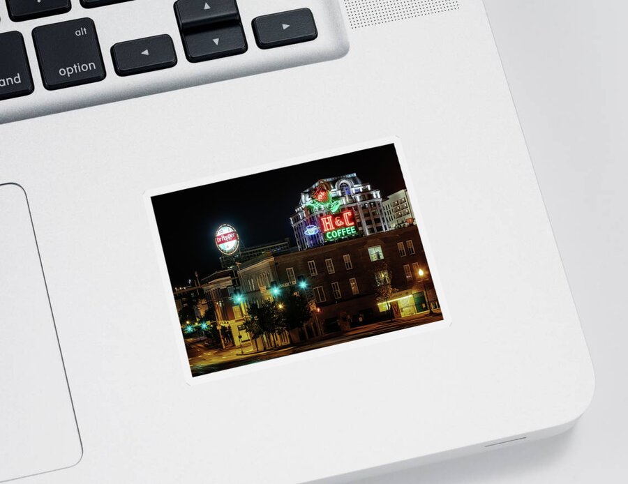 Roanoke Virginia Sticker featuring the photograph Roanoke Neon at Night by Susan Rissi Tregoning