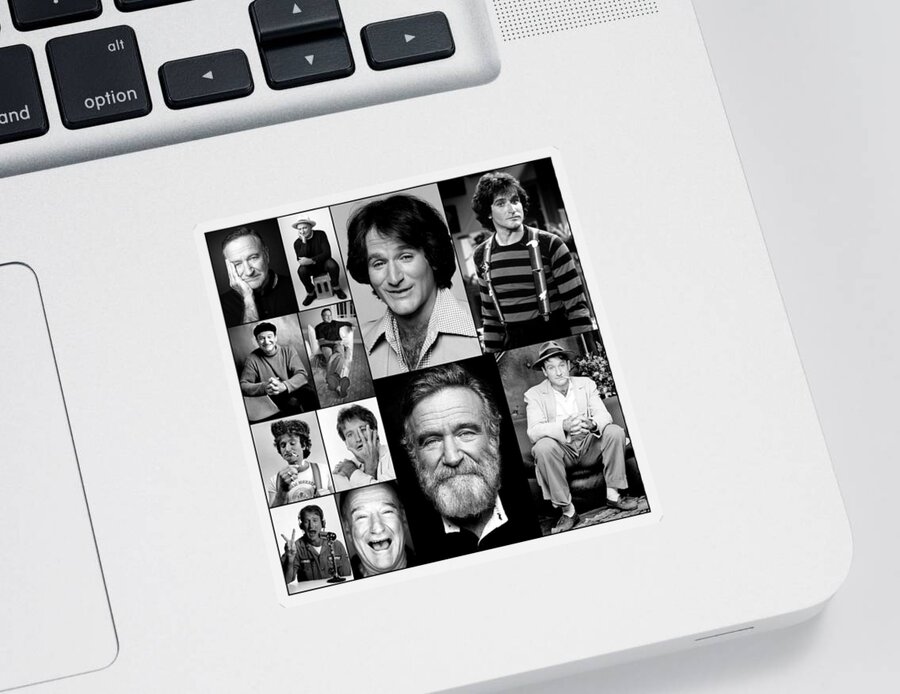 Robin Williams Picture Collage Sticker featuring the digital art Robin Williams Picture Collage by Bob Smerecki