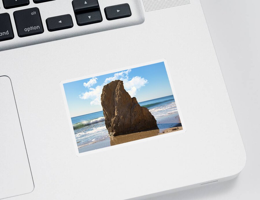 Beach Sticker featuring the photograph Rock and Clouds at El Matador State Beach by Matthew DeGrushe