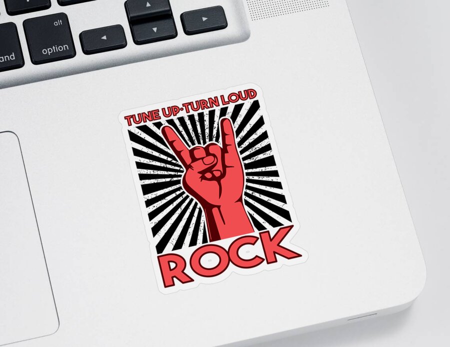 Music Sticker featuring the digital art Rock Music Rocker Tune Up Turn Loud RnR Gift by J M