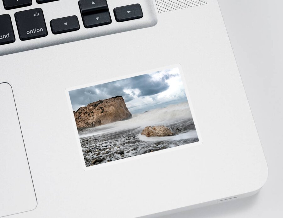 Waves Sticker featuring the photograph Rocky Seascape during Storm by Michalakis Ppalis